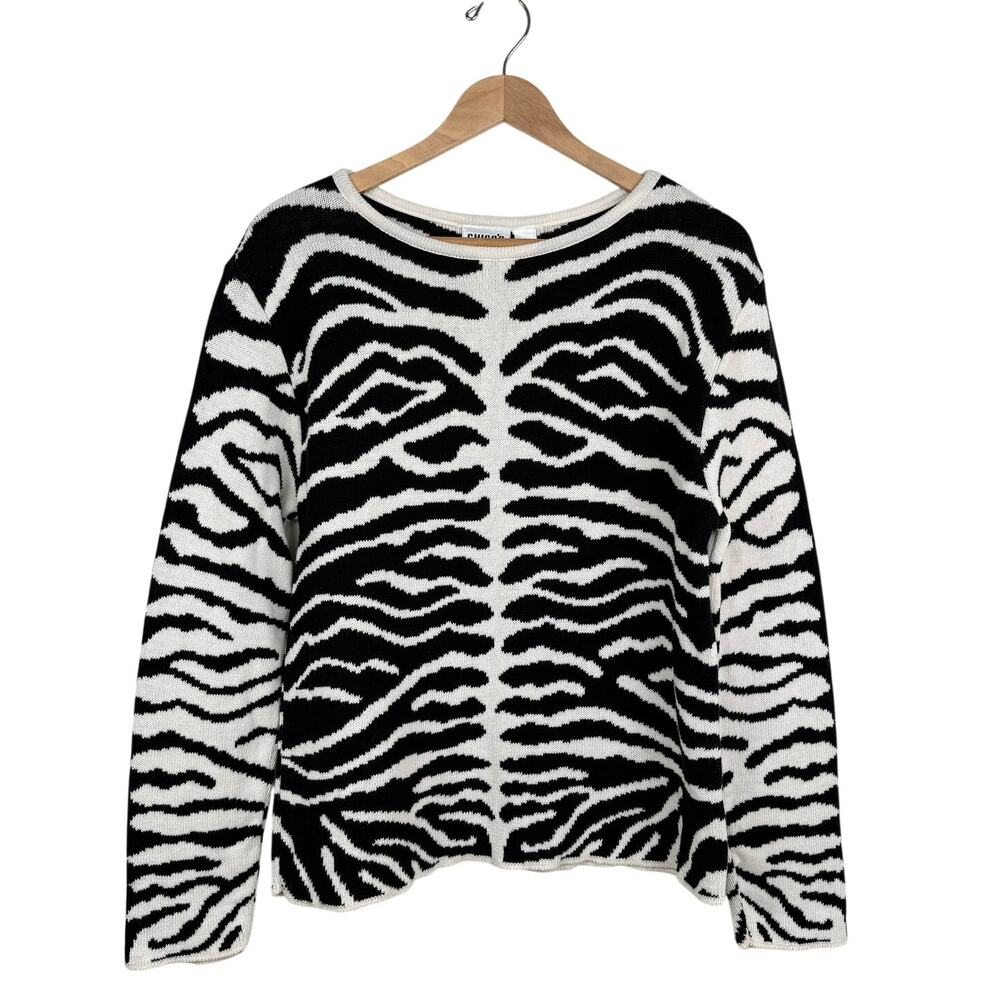 Chico's Design Vintage 90s Zebra Sweater Jacquard Knit 100% Cotton Made in USA L